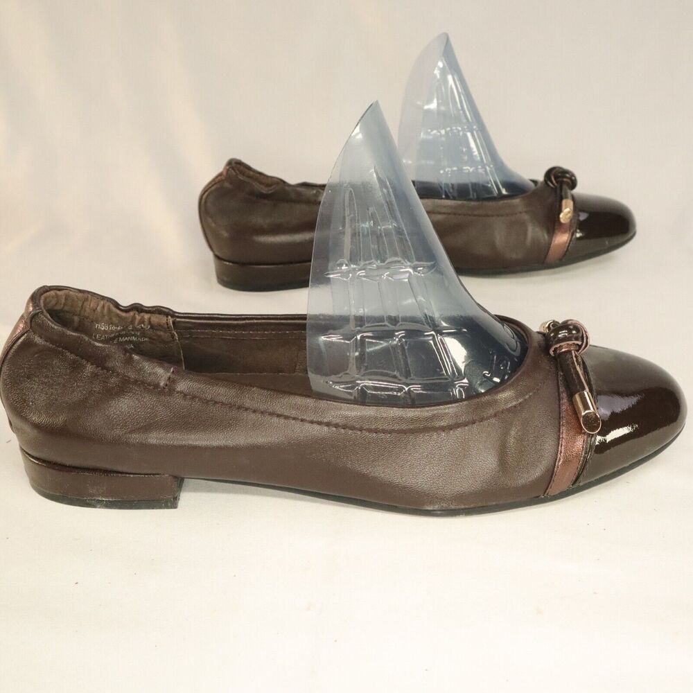 David Tate Brown Leather Flat Shoe w/bow Women's Size 8.5W NEW